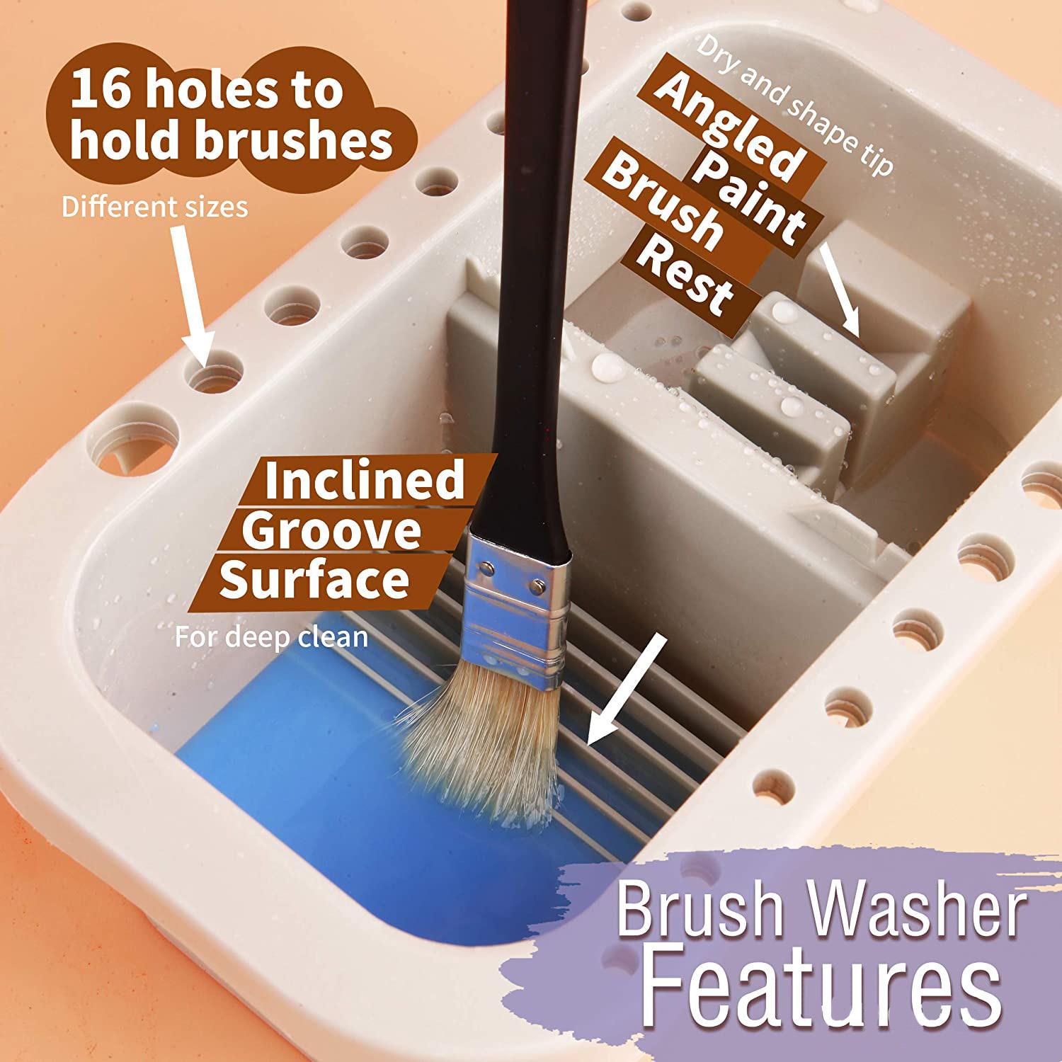 Multifunction Artist Paint Brush Cleaner Cup Tub Basin with Paint Brush Holder - Image 4